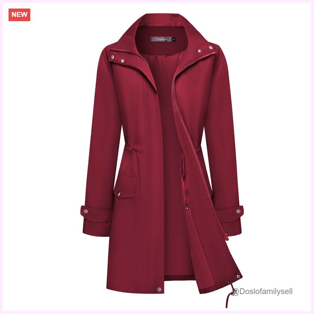 Waterproof Trench Raincoat Lightweight Hooded Windbreaker Long Coat Women's